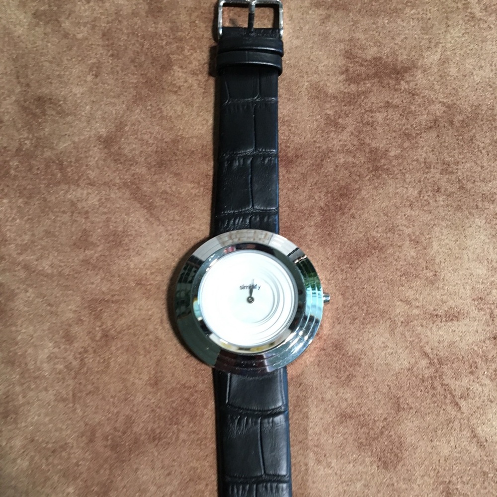 SIMPLIFY MINIMALIST NWOT AUTHENTIC STAINLESS STEEL & GENUINE BLACK LEATHER BLACK